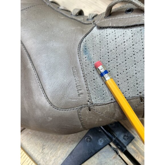 Merrell Womens Wedge Ankle Boots Size 8 Khaki Gray Leather & Suede - Picture 9 of 11